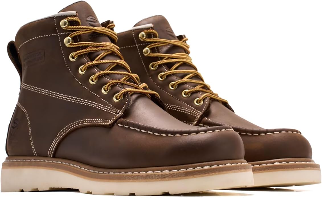 SUREWAY Men's 6-Inch Wedge Moc Toe Full-Grain Leather Safety Work Boots Zevon