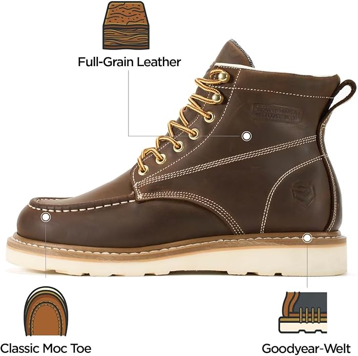 SUREWAY Men's 6-Inch Wedge Moc Toe Full-Grain Leather Safety Work Boots Zevon