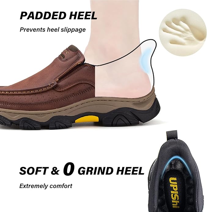 UPIShi Men's Hands Free Slip On Leather Loafers Work Casual Cushioning Shoes Zevon