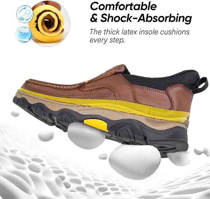 UPIShi Men's Hands Free Slip On Leather Loafers Work Casual Cushioning Shoes Zevon