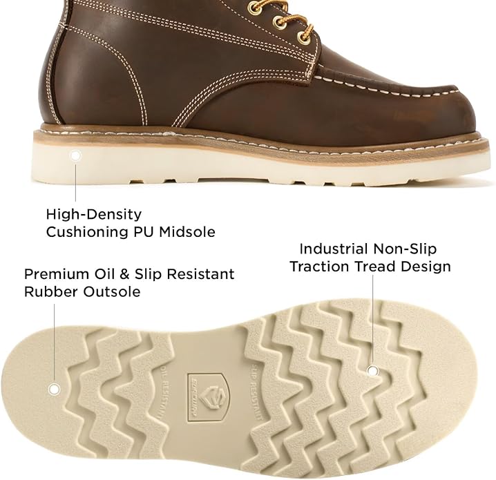 SUREWAY Men's 6-Inch Wedge Moc Toe Full-Grain Leather Safety Work Boots Zevon
