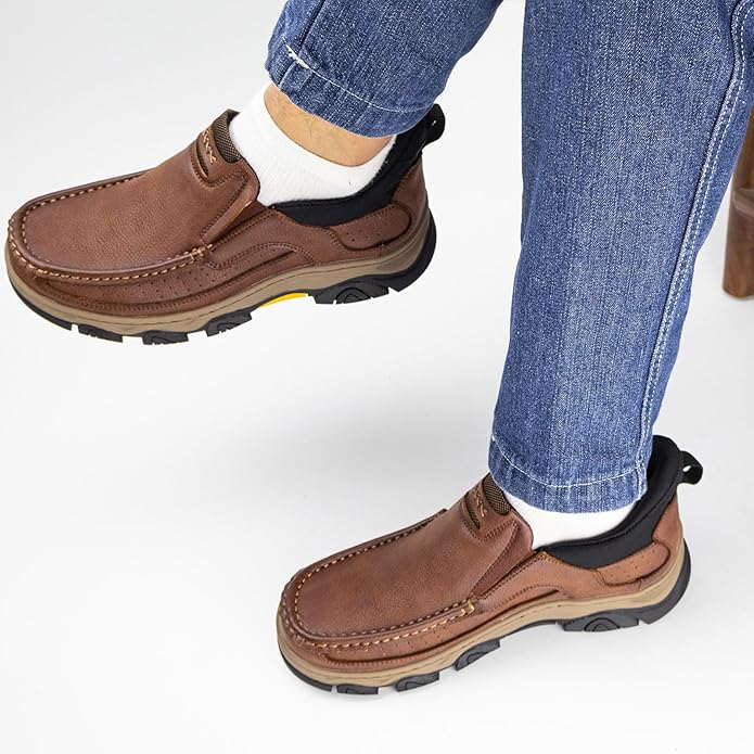 UPIShi Men's Hands Free Slip On Leather Loafers Work Casual Cushioning Shoes Zevon
